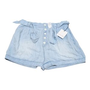 Bella Dahl Light Blue Tencel Women's Shorts Button Fly Tie Waist Large